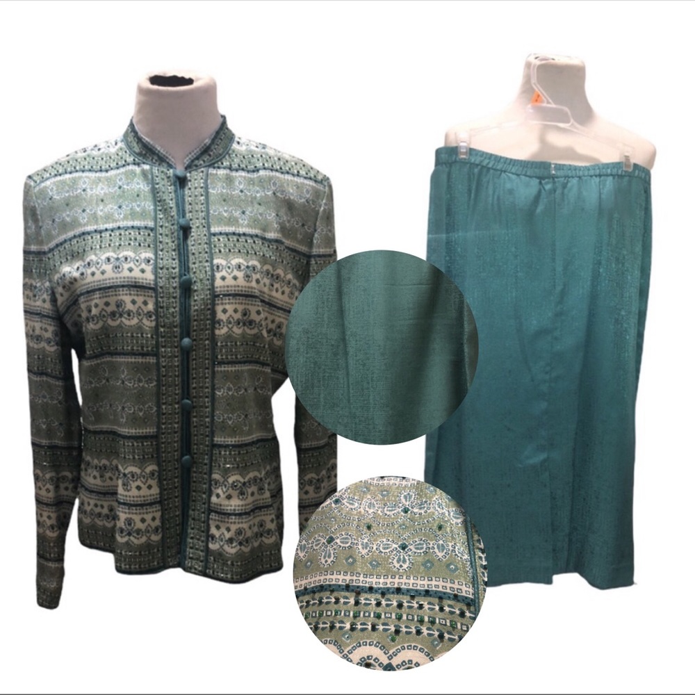 🛍️# 408 EUC Silk Embellished Skirt Set